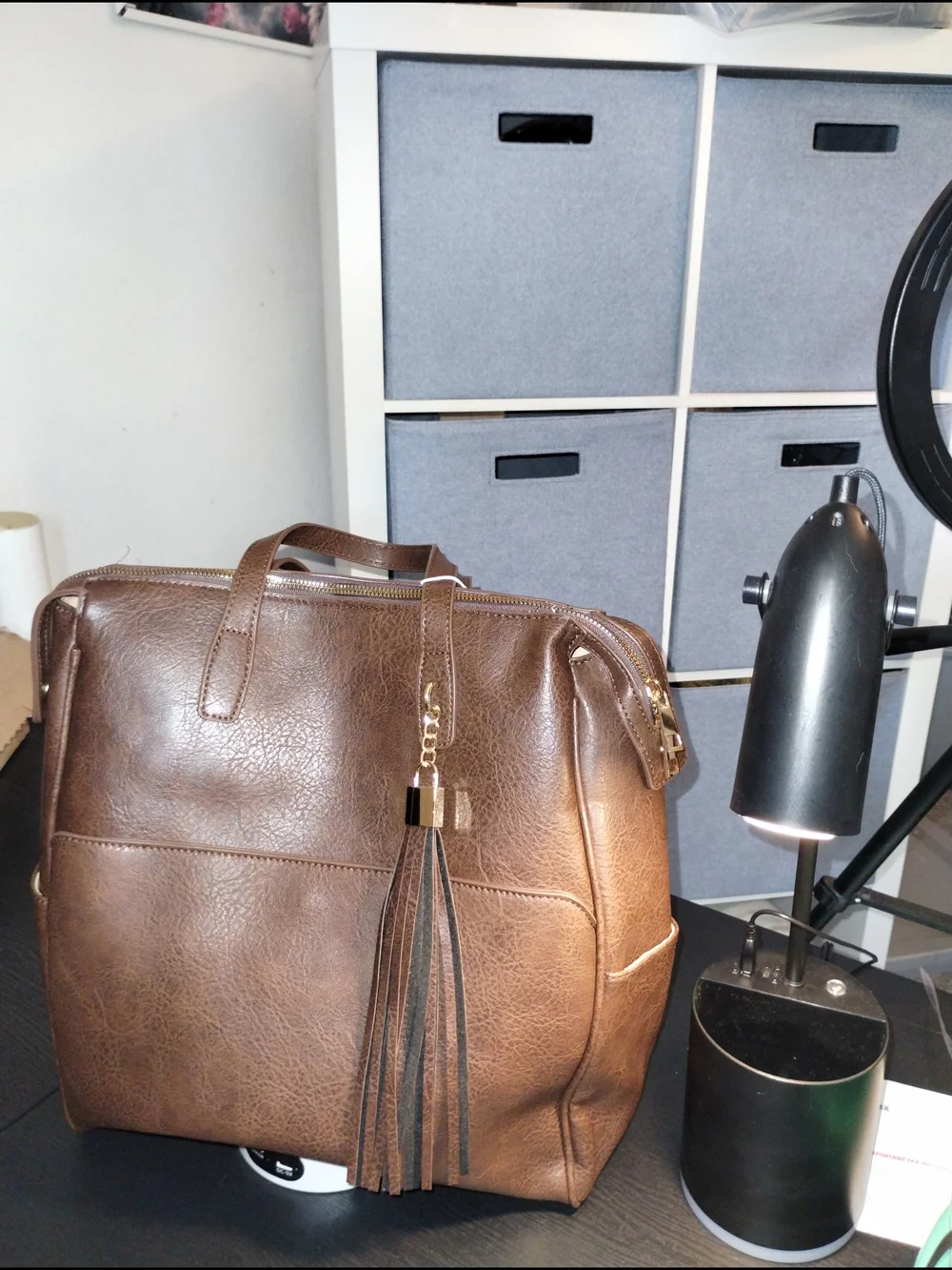 Everyday Brown Backpack Tote with Tassel Accent